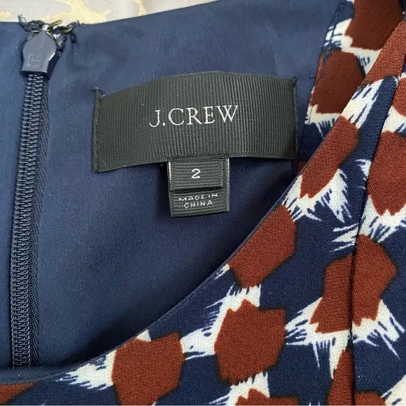 J. Crew Navy/Maroon Lined Geometric Contrast Sleeveless Pockets Dress 2 - Picture 7 of 10